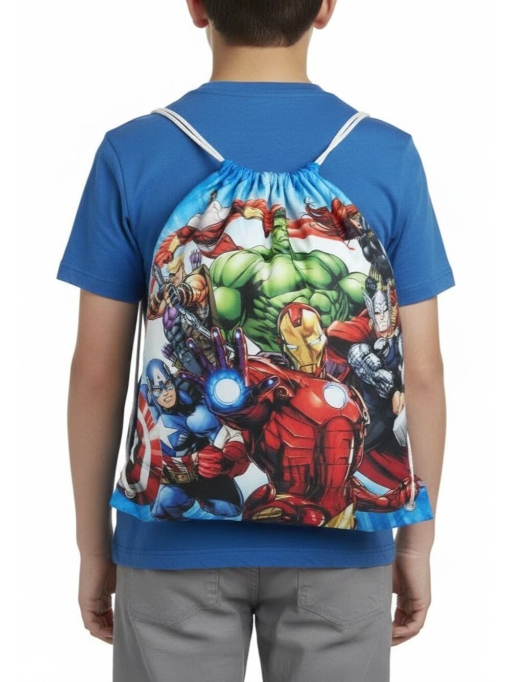 Marvel Avengers Drawstring Backpack Bag 18x13 Iron Man Captain America Hulk Thor